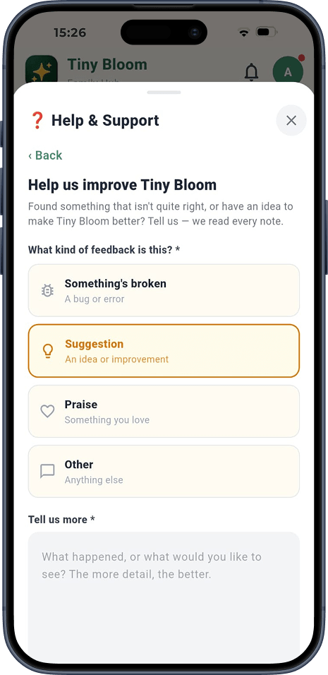 Mobile app screen